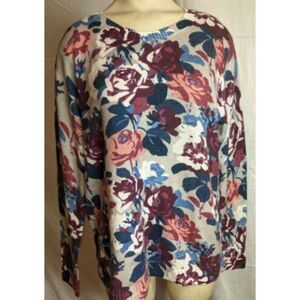 Designer Brand Womens Pink Ribbed Floral Long Sleeve Crew Neck Sweater XS